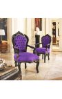 Sessel barocken Rokoko-Stil lila Samtstoff und glänzendes schwarzes Holz - 10