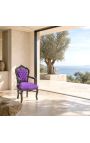 Tecido de veludo roxo do estilo de Rococo de Barroco de Poltrona e madeira preta lustrosa - 12