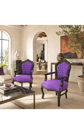 Fauteuil de style Baroque Rococo velours mauve et bois noir - 2