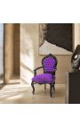 Fauteuil de style Baroque Rococo velours mauve et bois noir - 14