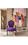 Sillón Baroco Rococo Estilo Tela de terciopelo púrpura y madera negra brillante - 8