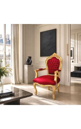 Baroque Rococò Poltrona stile rosso Borgogna in velluto e legno d'oro - 2