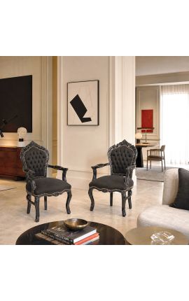 Poltrona stile barocco rococò velluto nero e legno laccato nero - 2
