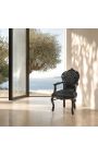 Poltrona stile barocco rococò velluto nero e legno laccato nero - 6