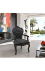 Fotoliu stil baroc rococo catifea neagra si lemn lacuit negru - 12