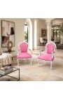 Barokk Rococo lenestol stil rosa fløyel og sølv tre - 3