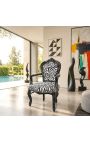 Lænestol barok rococo stil zebra trykt stof og blank sort træ - 7