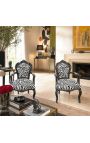 Armchair Baroque Rococo style zebra printed fabric and glossy black wood - 2