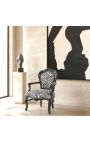 Armchair Baroque Rococo style zebra printed fabric and glossy black wood - 9