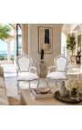 Fotoliu baroc rococo stil alb piele și lemn argintiu - 8