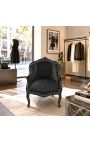 Křeslo Bergere Louis XV styl s černým sametem a černým dřevem - 9