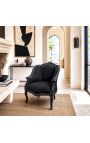 Sillón de Bergere Louis XV estilo con terciopelo negro y madera negra - 5