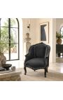 Sillón de Bergere Louis XV estilo con terciopelo negro y madera negra - 3