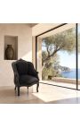 Sillón de Bergere Louis XV estilo con terciopelo negro y madera negra - 6