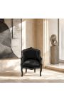 Scaunul Bergere Louis XV stil cu catifea neagră şi lemn negru - 7