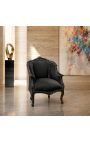 Bergere armchair Louis XV style with black velvet and black wood - 10