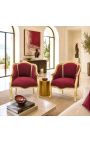 Bergere lenestol Louis XV stil burgundy (rød) fløyel og gull tre - 3