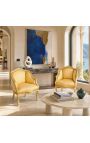 Bergere πολυθρόνα Louis XV Στυλ χρυσού σατέν ύφασμα με χρυσό ξύλο - 4