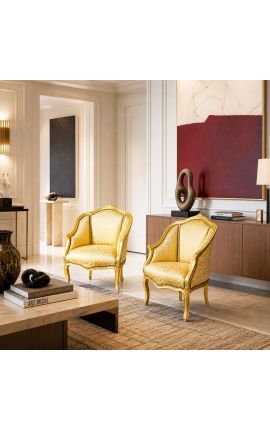 Bergere lenestol Louis XV Stil gull satin stoff med gull tre - 2