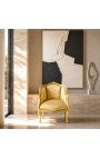 Bergere armchair Louis XV style gold satine fabric with gold wood - 9