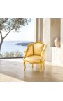 Bergere πολυθρόνα Louis XV Στυλ χρυσού σατέν ύφασμα με χρυσό ξύλο - 11