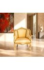 Bergere πολυθρόνα Louis XV Στυλ χρυσού σατέν ύφασμα με χρυσό ξύλο - 6
