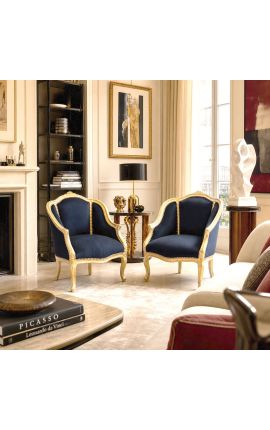 Кресло Berge Louis XV Стиль черный бархат и золотой древесины - 2