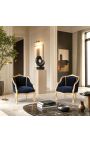 Bergère de style Louis XV tissu velours noir et bois doré - 5