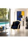 Bergere sillón Louis XV Estilo de terciopelo negro y madera de oro. - 7