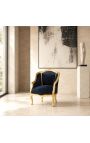 Bergere-Sessel Louis XV Stil schwarzer Samt und Goldholz - 6