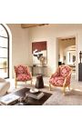 Кресло Berge Louis XV Стиль красных "гобелинов" сатина и золотая древесина - 14