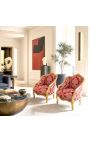 Fotel bergere Louis XV Styl Red "Gobelins" Satynowa tkanina i złote drewno - 5