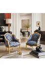 Bergfearm Louis XV Style Blue "Gobelins" satine tyg och guld trä - 7