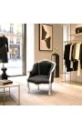 Bergere sillón Louis XV Estilo de terciopelo negro y madera plateada. - 10
