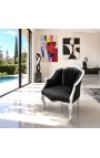 Bergere sillón Louis XV Estilo de terciopelo negro y madera plateada. - 9