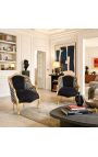 Poltrona Bergere Louis XV Style Black Velvet e zebra in tessuto in legno in oro - 2