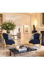 Bergere-fauteuil Louis XV Stijl zwart fluweel en zebra stoffen goud hout - 7