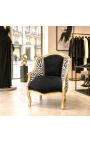 BERCA BERGERE Louis XV Estil de vellut negre i fusta de tela de tela de zebra - 9