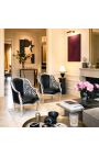 Bergère de style Louis XV simili cuir noir et zèbre avec bois argent - 3