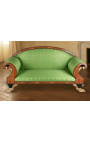 Canapé de style Empire tissu satiné vert et bois loupe d'orme