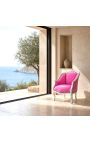 Poltrona Bergere Louis XV Estilo rosa veludo e madeira de prata - 5