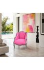 Poltrona Bergere Louis XV Stile velluto rosa e legno d'argento - 11