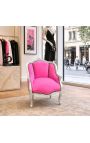 Bergere sillón Louis XV Estilo de terciopelo rosa y madera plateada. - 10