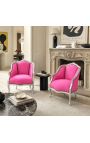 Poltrona Bergere Louis XV Estilo rosa veludo e madeira de prata - 2