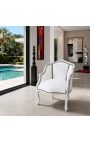 Bergere fotelj Louis XV style white leatherette and silver wood - 5