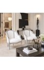 Bergere armchair Louis XV style white leatherette and silver wood - 8