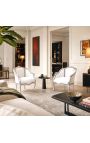 Bergere armchair Louis XV style white leatherette and silver wood - 2