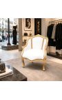 Poltrona Bergere Louis XV Estilo branco Leatherette e madeira de ouro - 9