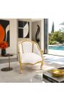 Poltrona Bergere Louis XV Estilo branco Leatherette e madeira de ouro - 10