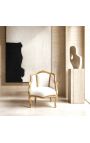 Bergère de style Louis XV tissu simili cuir blanc et bois doré - 12